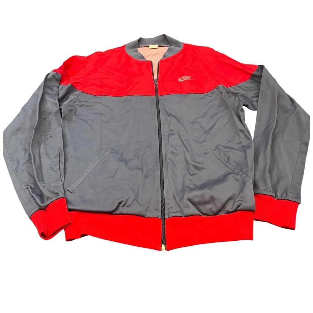 Nike Track Jacket Mens XL Gray Red Vintage 70s Orange Tag Colorblock Full Zip